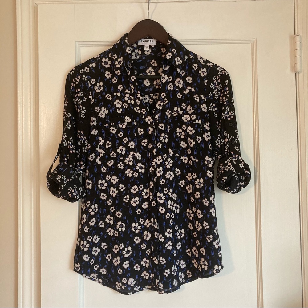 Express Blue Floral Portofino Blouse